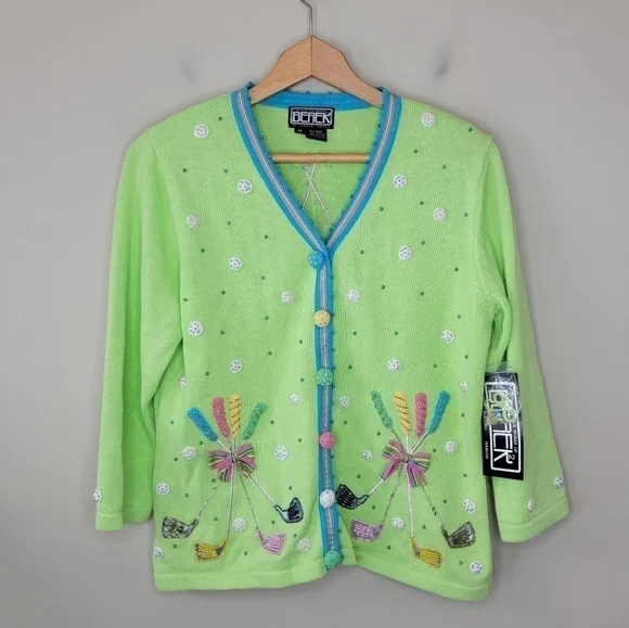 NWT Vintage Berek | Golf Club Button Front Cardigan Sweater Size Medium - Picture 2 of 6